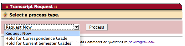 You must select a process type