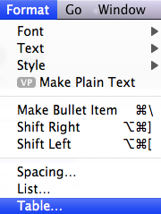 Click Format. Select Table. 