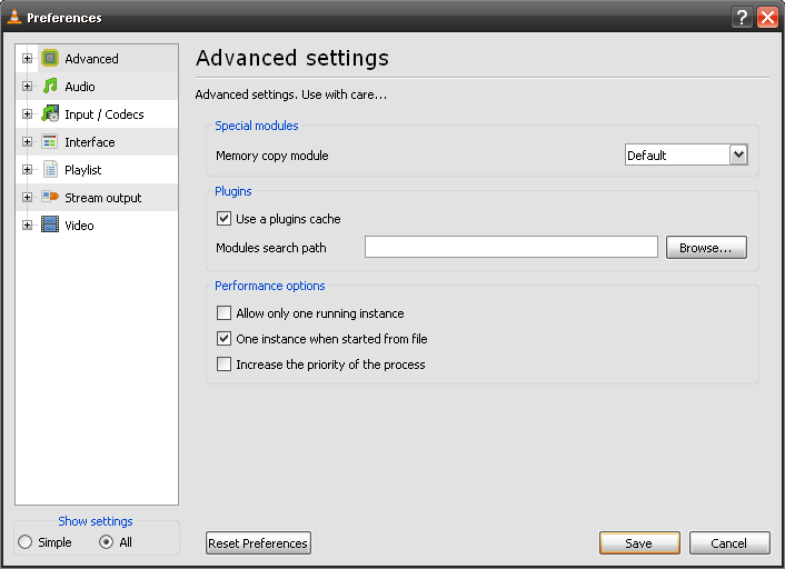 Screen shot of advansed setting