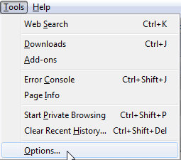 Dropdown tab of the Firefox Tools menu