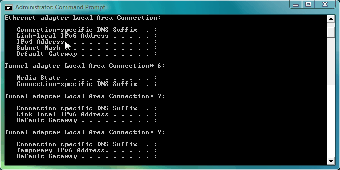 The IP address should appear along with other LAN details.