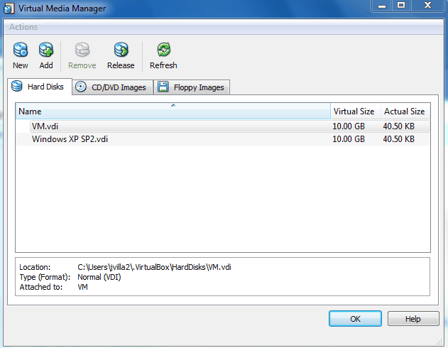 screenshot of Virtual Media Manager