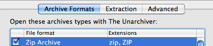 screenshot of archive formats