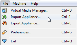 screenshot of the import appliance command.
