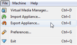 screenshot of the export appliance command.