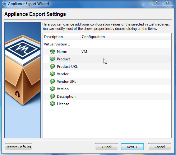 screenshot of the export screen.