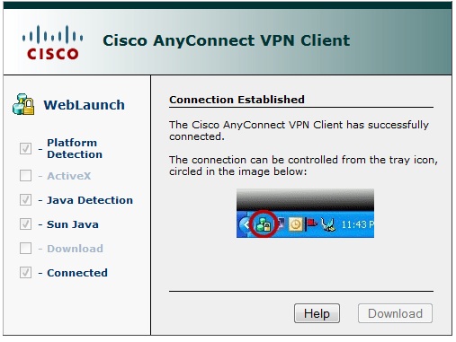 screen shot of connection established VPN Client window.