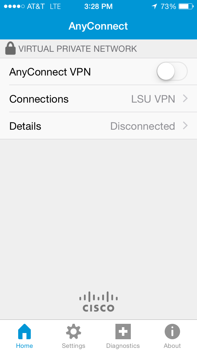 screenshot of AnyConnect Connect Button