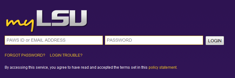 screenshot of myLSU login