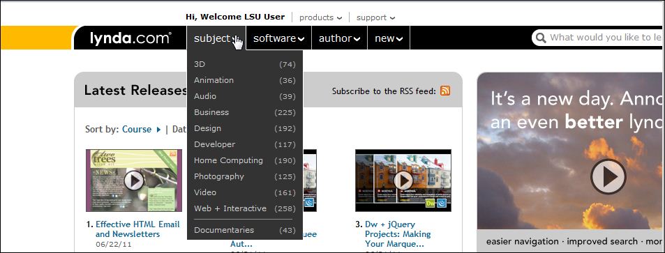 This shows the subject dropdown menu.