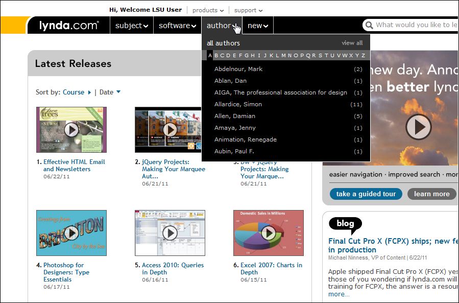 This shows the authors dropdown menu.