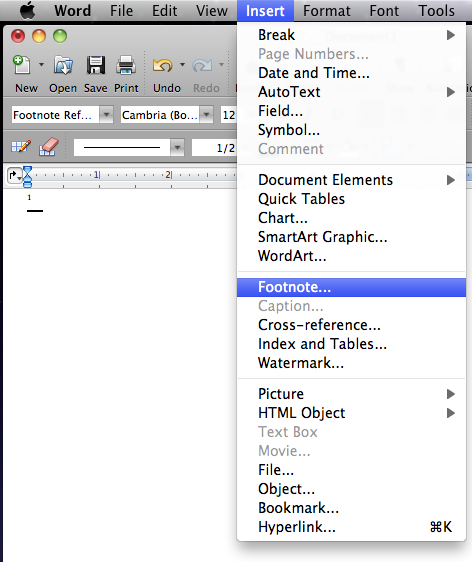 screenshot of footnore command.