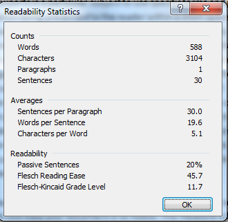 screenshot of the readability statisitcs window.