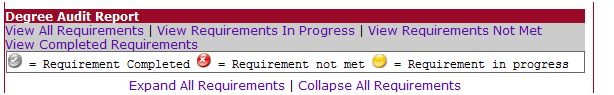 screenshot of the degree audit report requirements.