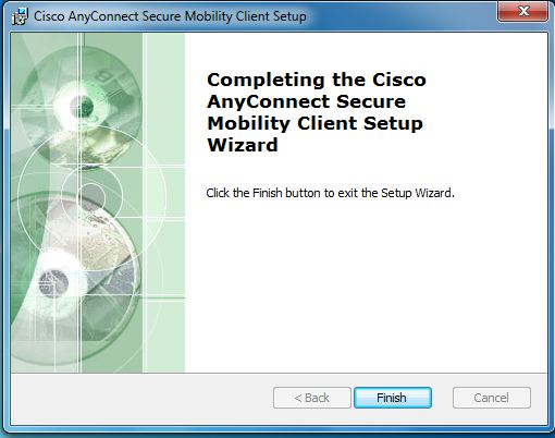 screenshot of the Finish page of the client setup