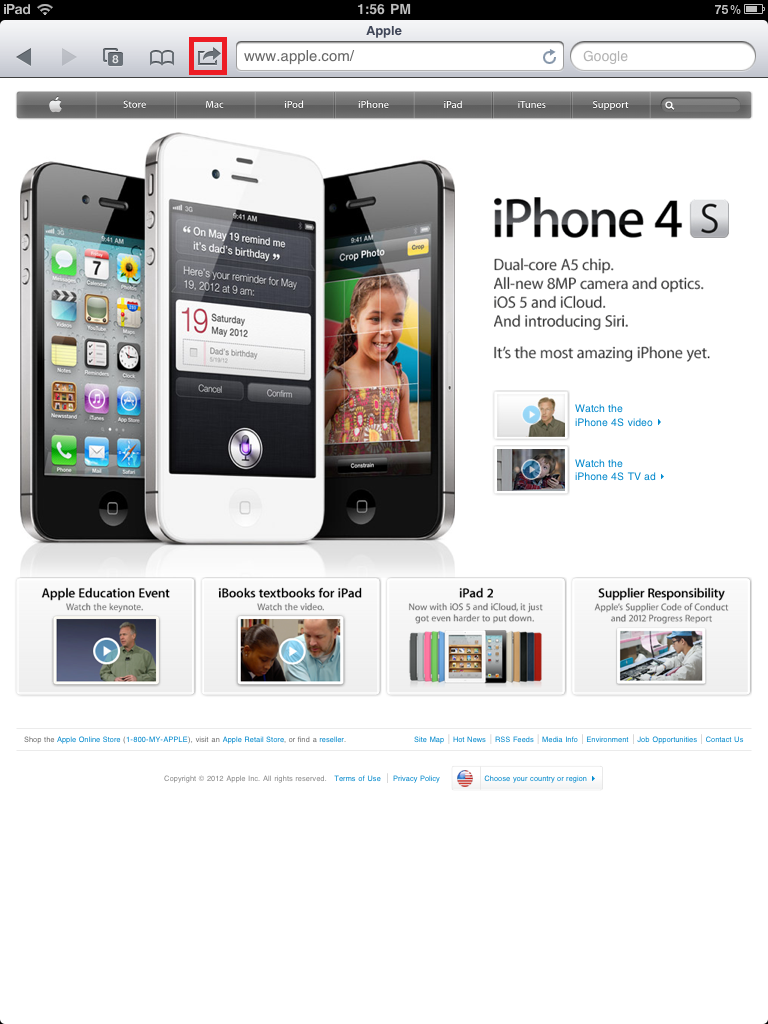 Screen shot of action button