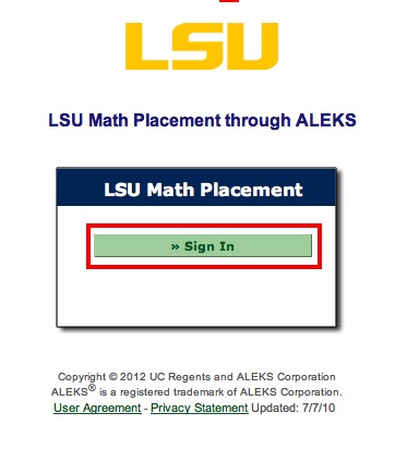 screenshot of the ALEK Assessment Test