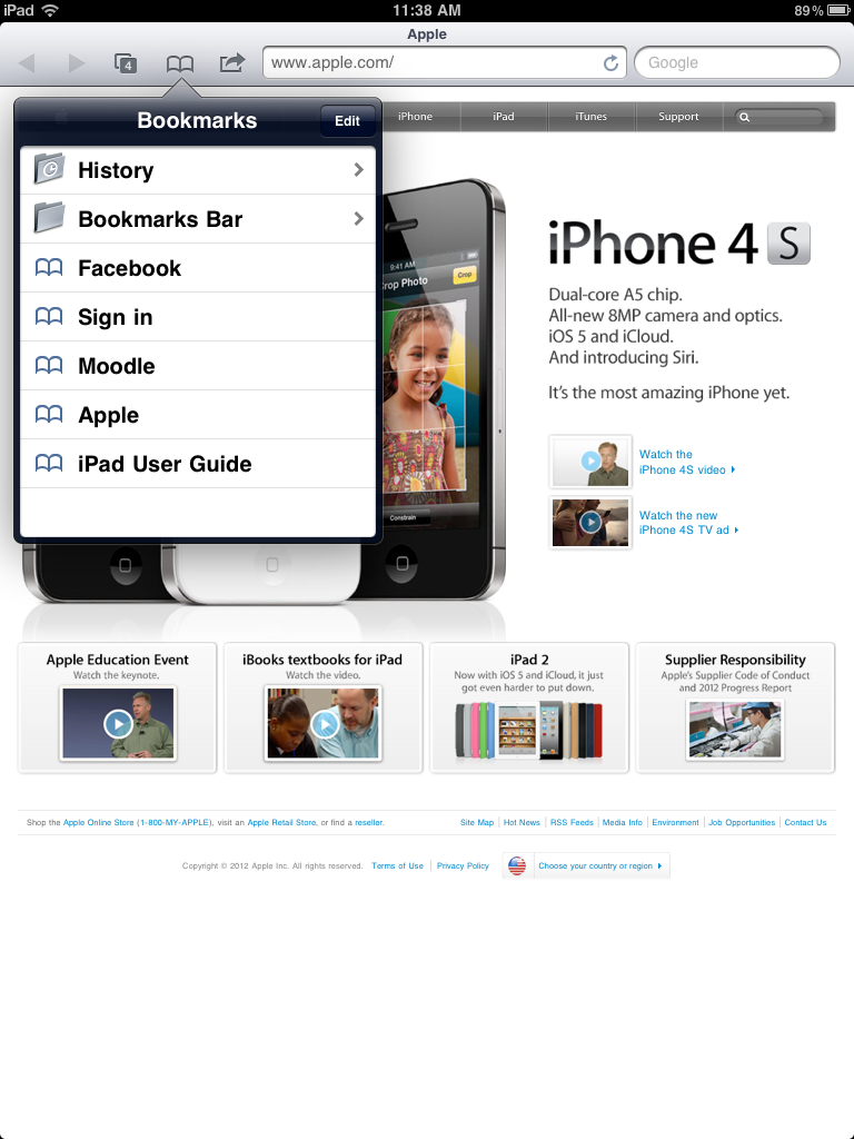 Screen shot of bookmark list
