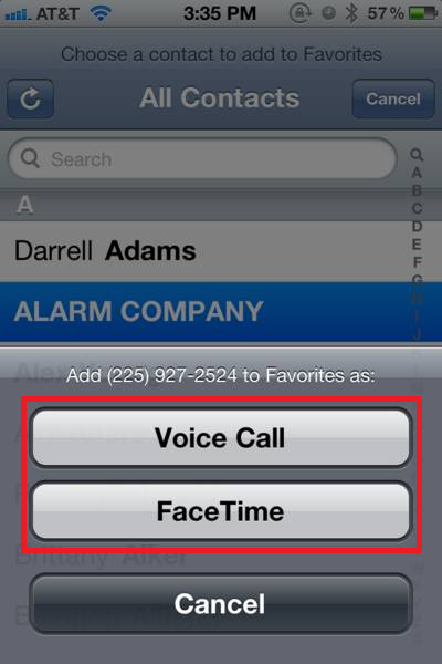 image of the Voice Call or FaceTime buttons.