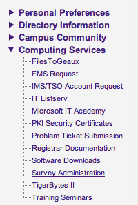 Screen shot of myLSU survey administration