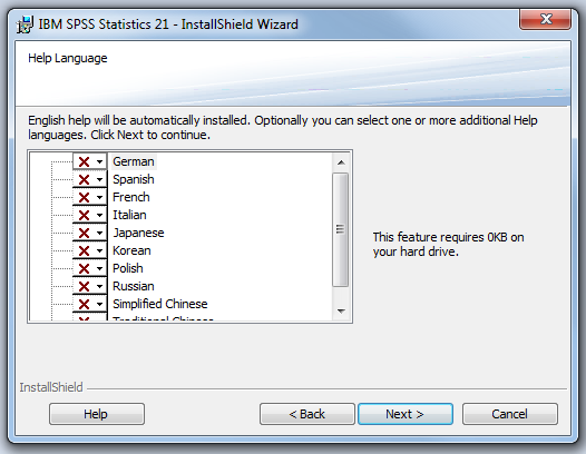 screenshot of language selection