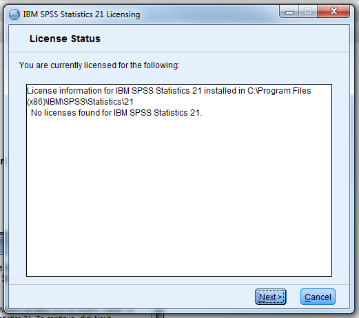 screenshot of license status