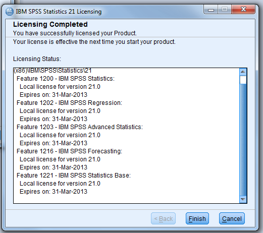 screenshot of licensing completed