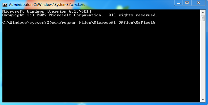 screenshot of "cdProgram FilesMicrosoft OfficeOffice15" entered