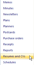 Resumes and CVs tab