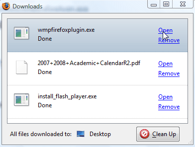 screenshot of the downloads window.