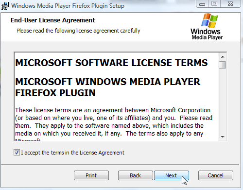 screenshot of the license agreement window.