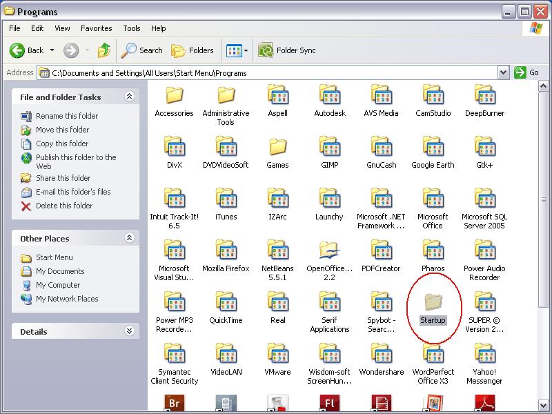 start up folder screen shot