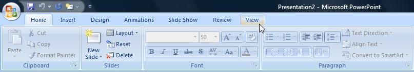 This shows the Home tab