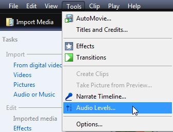 Screen shot of the audio levels command.