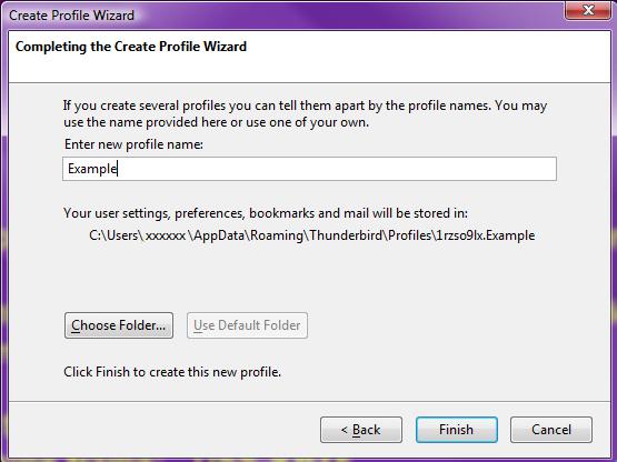 screenshot of the create profile wizard dialog box - next button.