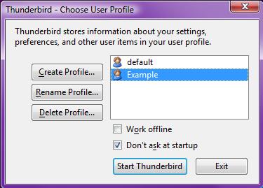 screenshot of choose user profile dialog box - don't ask startup command.