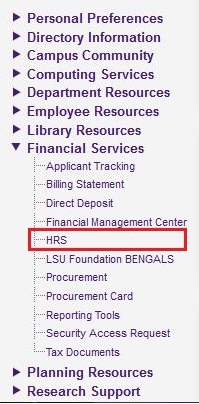screenshot of HRS highlighted in myLSU Portal