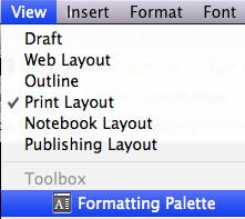 screenshot of Formatting Palette