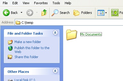 screenshot of Documents and Settings window