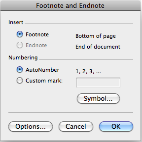 screenshot of footnote and endnote dialog box.