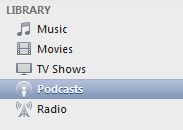 screenshot of podcasts tab