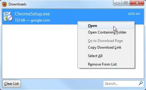 Screen shot of downloads dialog box