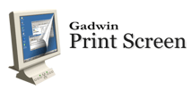 screenshot of Gadwin print screen's logo. There is a computer screen to the left of the image with the words Gadwin Print Screen to the right of it.
