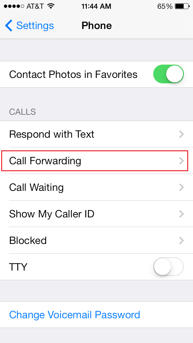 screenshot of iPhone: Call forwarding