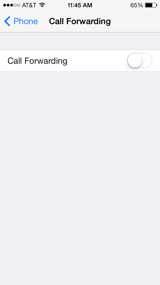 screenshot of iPhone: Call forwarding switch