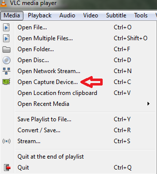 screenshot of Open capture device tab