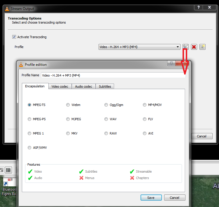 screenshot of options page