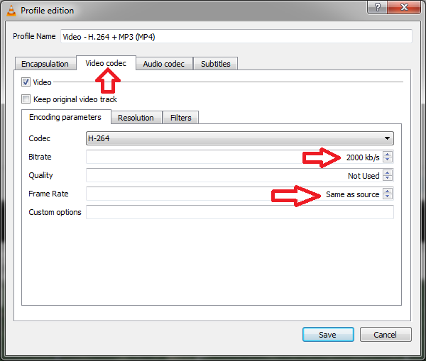 screenshot of bit rate, and frame rate properties