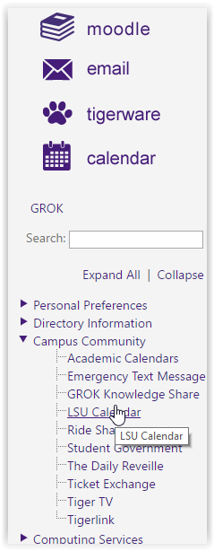 myLSU Portal: LSU Calendar GROK Knowledge Base