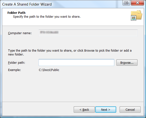 Create a shared folder wizard